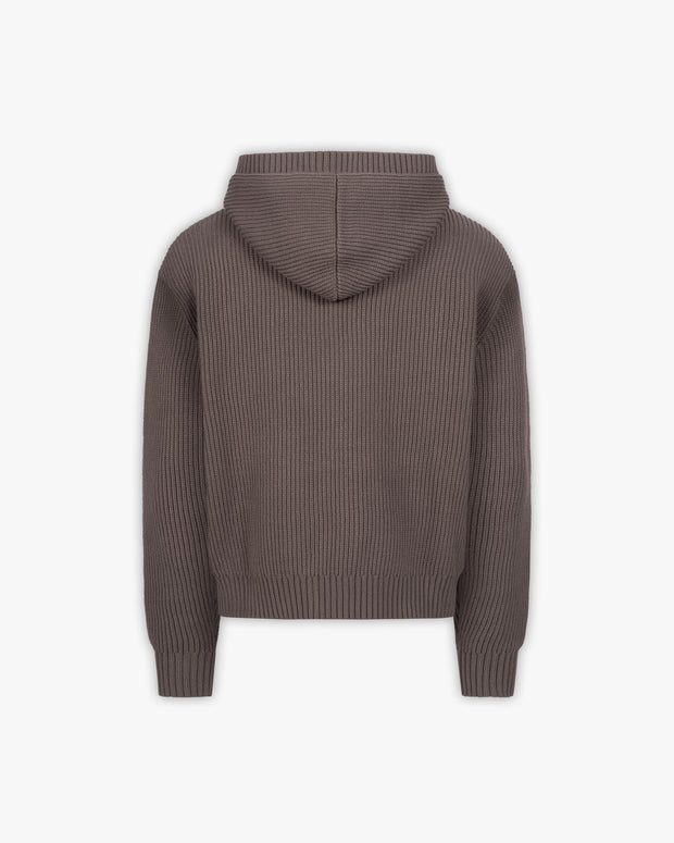 V-LOGO KNIT ZIP HOODIE MUD BROWN