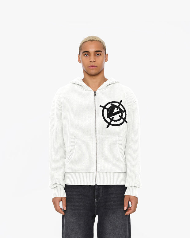 V-LOGO KNIT ZIP HOODIE WHITE