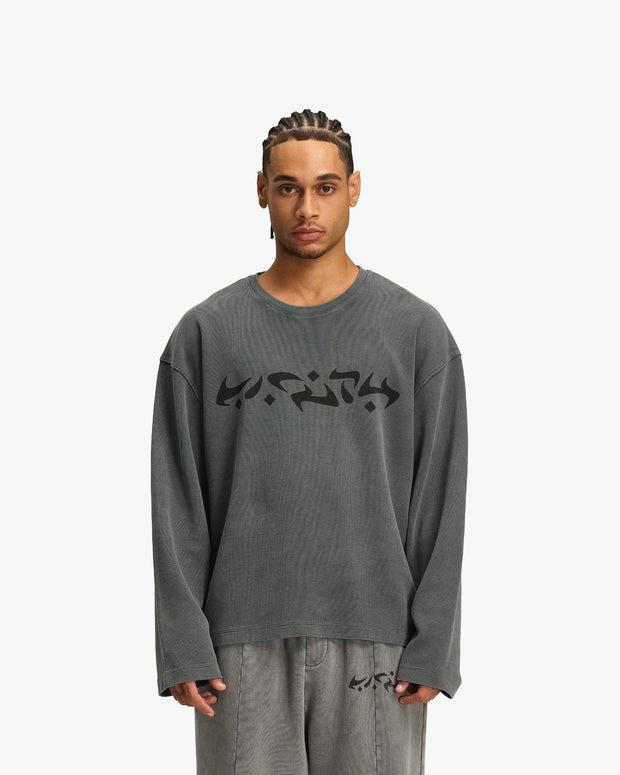 ACID WASHED WAFFLE LONGSLEEVE LIGHT GREY
