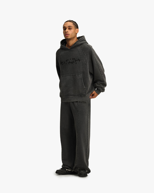 ACID WASHED HOODIE DARK GREY