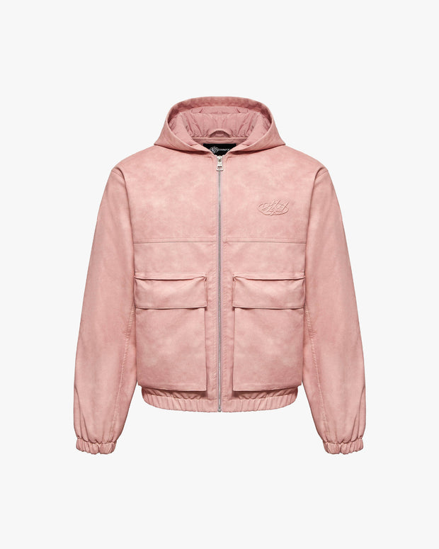SCRIPT LOGO LEATHER JACKET VINTAGE PINK