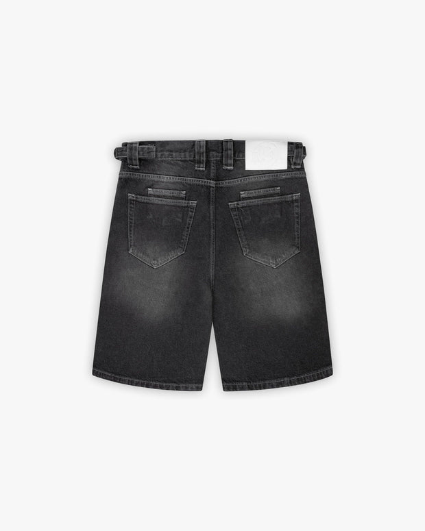 STONE WASHED DENIM JORTS