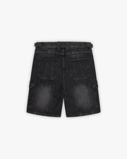 WASHED BLACK DENIM CARGO JORTS