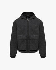 SCRIPT LOGO LEATHER JACKET TAR BLACK