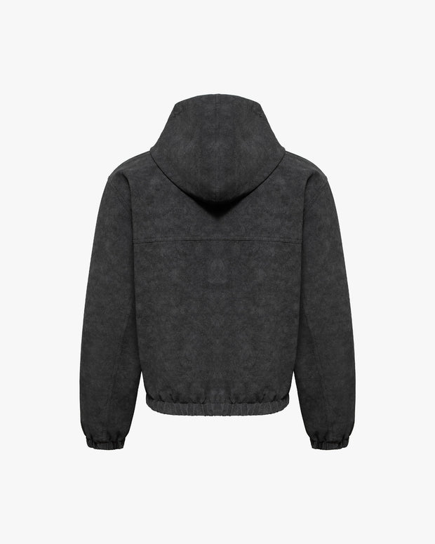 SCRIPT LOGO LEATHER JACKET TAR BLACK