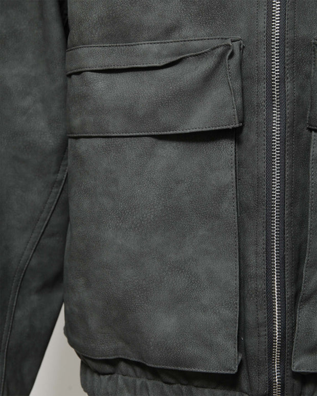 SCRIPT LOGO LEATHER JACKET GREY