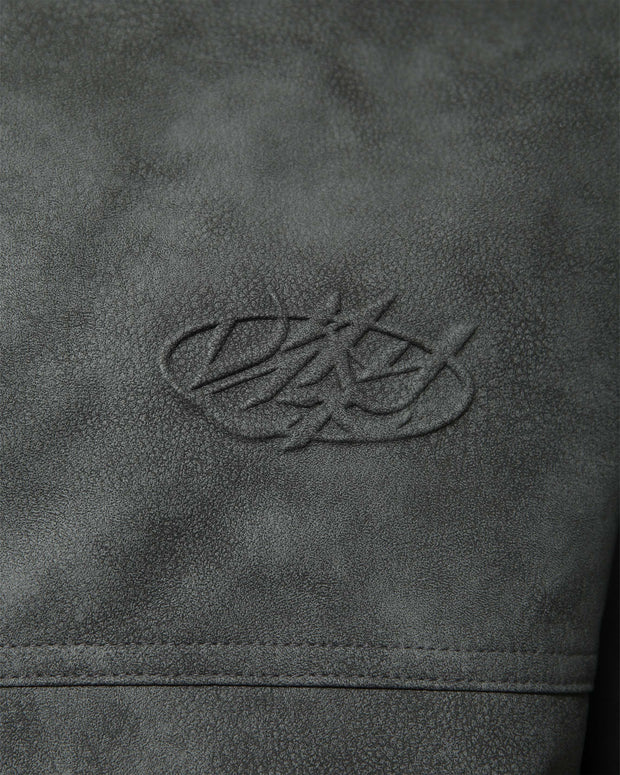 SCRIPT LOGO LEATHER JACKET GREY