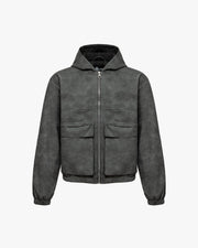 SCRIPT LOGO LEATHER JACKET GREY