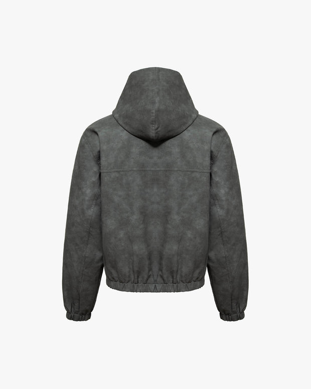 SCRIPT LOGO LEATHER JACKET GREY