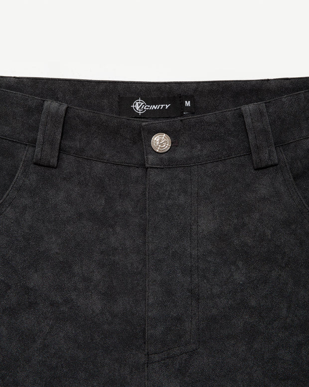 SCRIPT LOGO LEATHER PANTS TAR BLACK