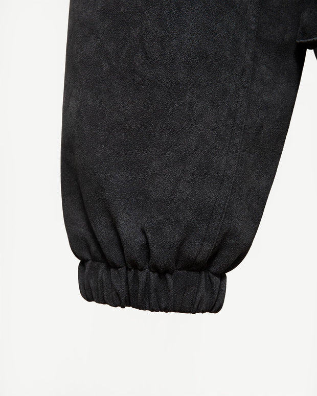 SCRIPT LOGO LEATHER JACKET TAR BLACK