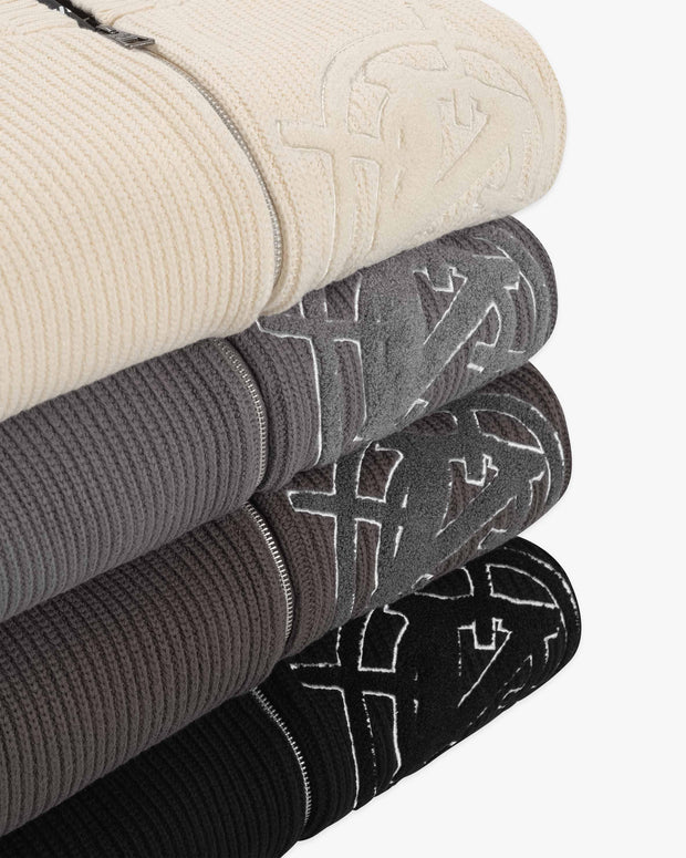 V-LOGO KNIT ZIP HOODIE BEIGE