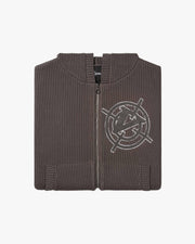 V-LOGO KNIT ZIP HOODIE MUD BROWN
